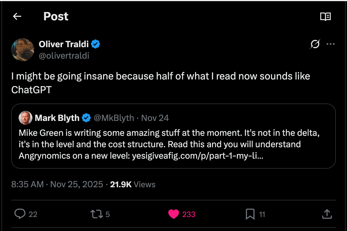 Tweet from Oliver Traldi